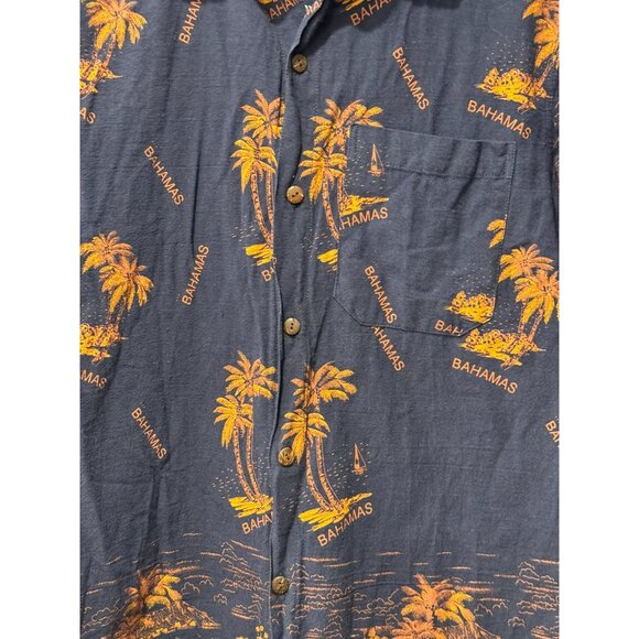 Shoreline Nassau Bahamas Navy Tropical Island Short Sleeve Button Shirt Slim M - Picture 2 of 6